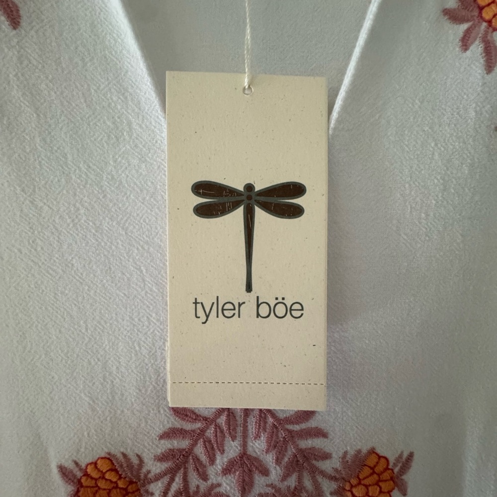 Tyler Boe White Dress with Red and Orange Floral Details